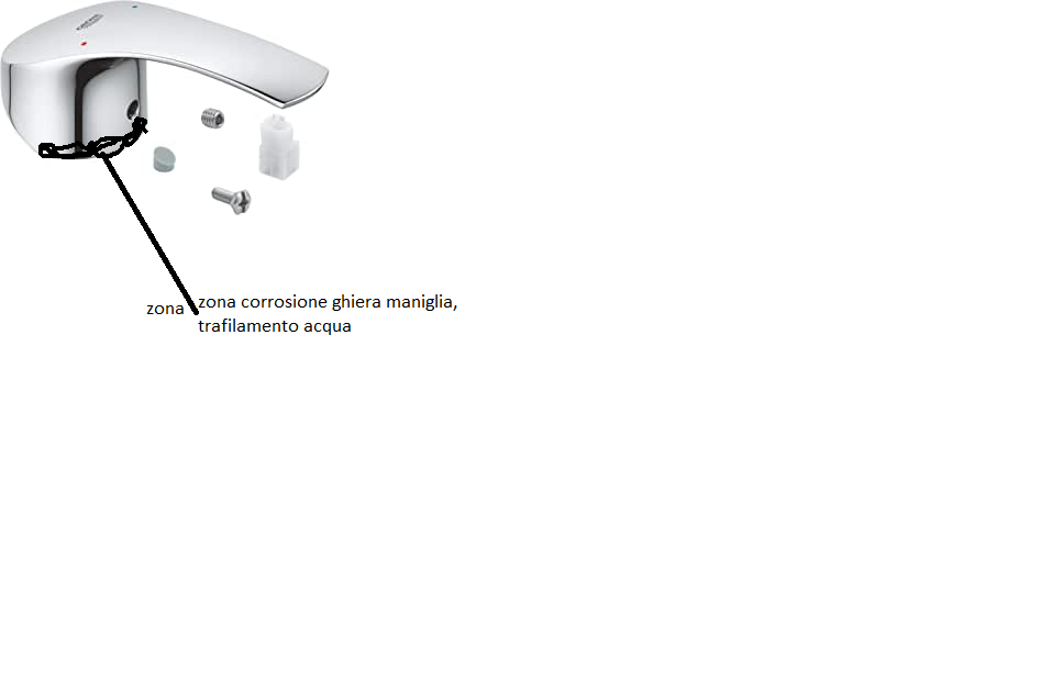 maniglia comando miscelatore a muro doccia corrosa