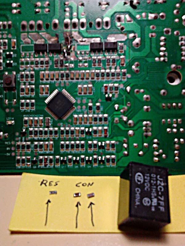 Detail of the burned SMD components that have been replaced