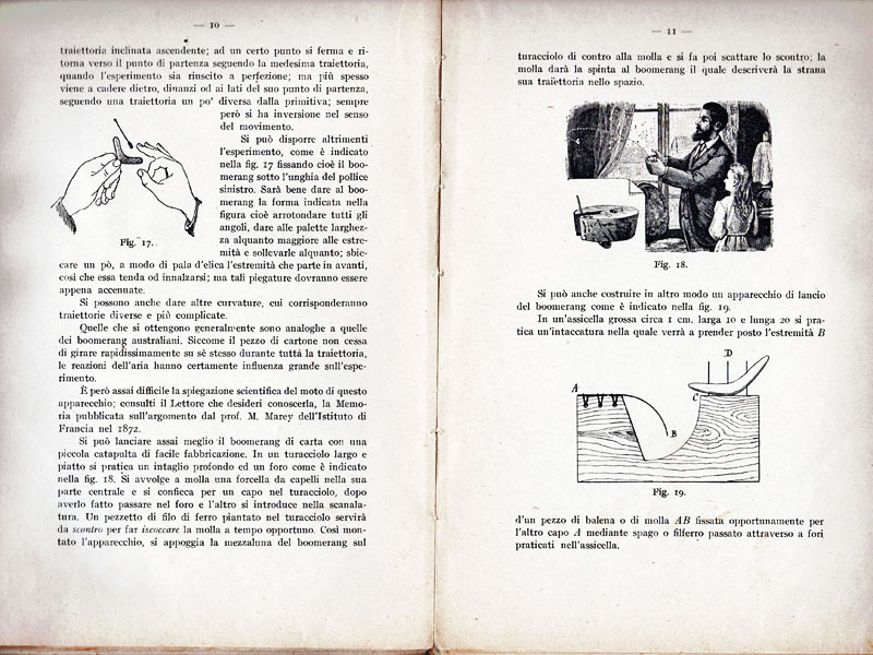 Pagina del libro di Italo Ghersi che parla dell'esperimento con il boomerang