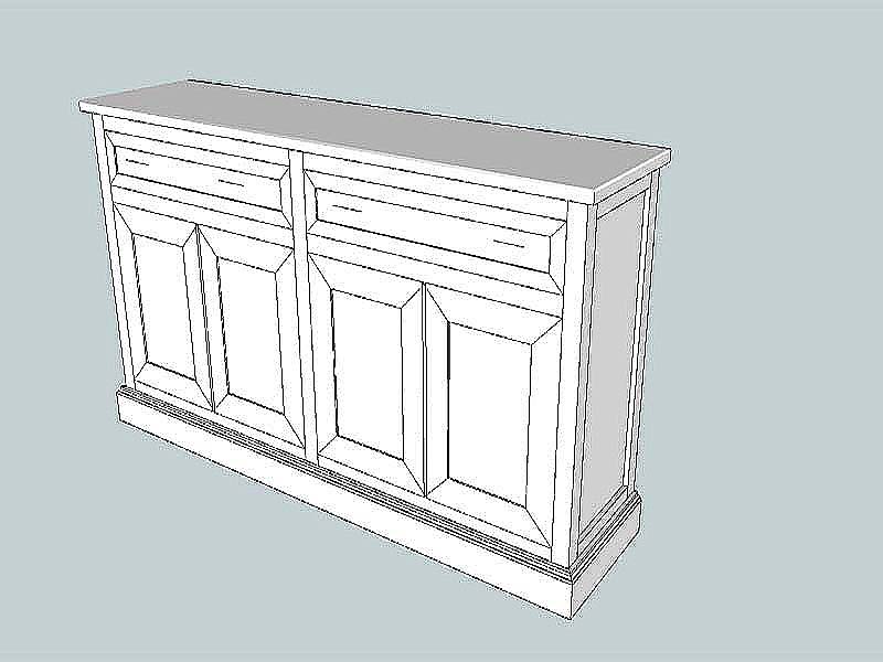 Disegno dello schema di costruzione della credenza in legno di castagno